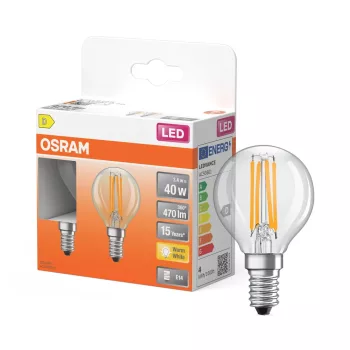 OSRAM Star LED izzó kisgömb forma, üveg búra, E14 foglalat, 3,4W, 470lm, 2700K meleg fehér 2db