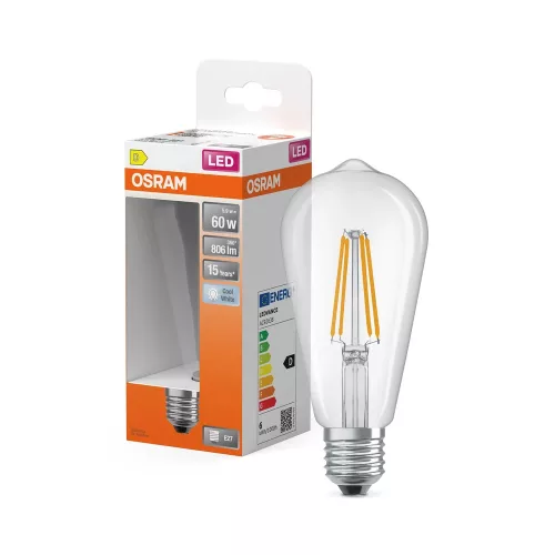 OSRAM Star LED Edison izzó, átlátszó üveg búra, E27 foglalat, 5,9W, 806lm, 4000K semleges fehér