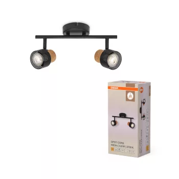  OSRAM Cork mennyezeti / fali állítható dimmelhető spot lámpa 2 fejes, beltéri, fekete, GU10, acél és parafa, IP20, hossz: 338 mm, dimmelhető ( 4099854470639 )