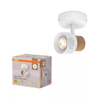   OSRAM Cork mennyezeti / fali állítható dimmelhető spot lámpa 1 fejes, beltéri, fehér, GU10, acél és parafa, IP20, hossz: 101 mm, dimmelhető ( 4099854470714 )