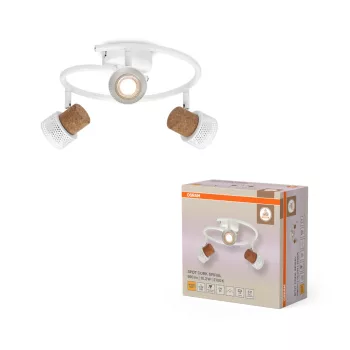   OSRAM Cork mennyezeti / fali állítható dimmelhető spot lámpa 3 fejes, beltéri, fehér, GU10, acél és parafa, IP20, hossz: 318 mm, dimmelhető ( 4099854470790 )