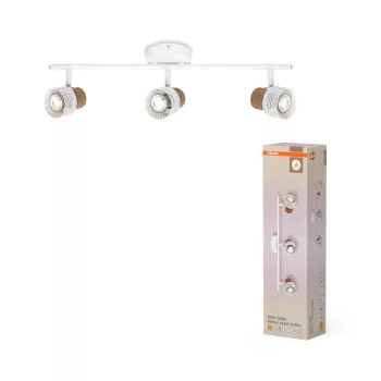   OSRAM Cork mennyezeti / fali állítható dimmelhető spot lámpa 3 fejes, beltéri, fehér, GU10, acél és parafa, IP20, hossz: 577 mm, dimmelhető ( 4099854470813 )