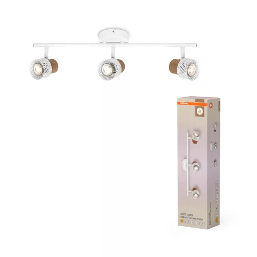 OSRAM Cork mennyezeti / fali állítható dimmelhető spot lámpa 3 fejes, beltéri, fehér, GU10, acél és parafa, IP20, hossz: 577 mm, dimmelhető ( 4099854470813 )