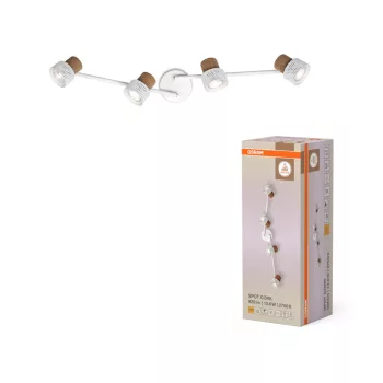   OSRAM Cork mennyezeti / fali állítható dimmelhető spot lámpa 4 fejes, beltéri, fehér, GU10, acél és parafa, IP20, hossz: 813 mm, dimmelhető ( 4099854470851 )