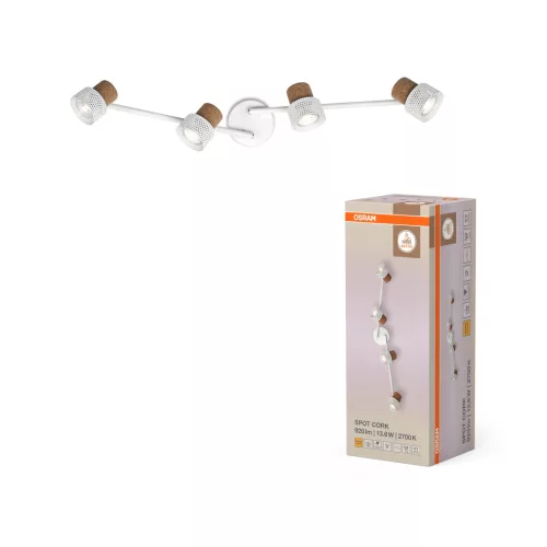 OSRAM Cork mennyezeti / fali állítható dimmelhető spot lámpa 4 fejes, beltéri, fehér, GU10, acél és parafa, IP20, hossz: 813 mm, dimmelhető ( 4099854470851 )