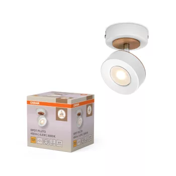   OSRAM Dekor Pluto mennyezeti LED spot lámpa 1 fejes, beltéri, fehér, 300 lm, 4,8 W, 3000 K, acél és fa, IP20, hossz: 90 mm ( 4099854470875 )