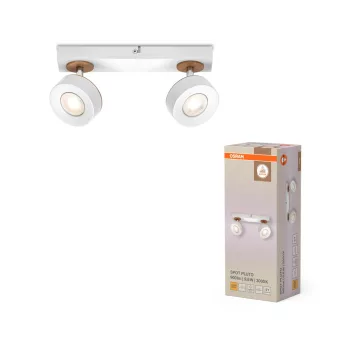   OSRAM Dekor Pluto mennyezeti LED spot lámpa 2 fejes, beltéri, fehér, 615 lm, 9,6 W, 3000 K, acél és fa, IP20, hossz: 298 mm ( 4099854470899 )
