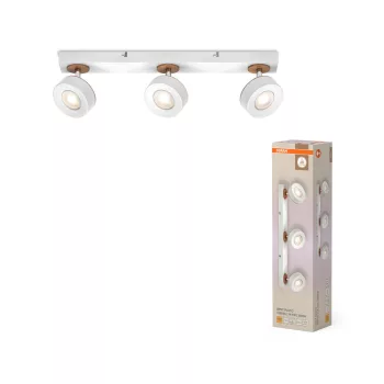   OSRAM Dekor Pluto mennyezeti LED spot lámpa 3 fejes, beltéri, fehér, 960 lm, 14,4 W, 3000 K, acél és fa, IP20, hossz: 498 mm ( 4099854470912 )