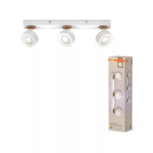 OSRAM Dekor Pluto mennyezeti LED spot lámpa 3 fejes, beltéri, fehér, 960 lm, 14,4 W, 3000 K, acél és fa, IP20, hossz: 498 mm ( 4099854470912 )