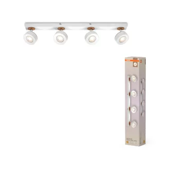   OSRAM Dekor Pluto mennyezeti LED spot lámpa 4 fejes, beltéri, fehér, 1250 lm, 19,2 W, 3000 K, acél és fa, IP20, hossz: 698 mm ( 4099854470936 )