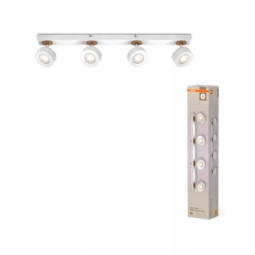 OSRAM Dekor Pluto mennyezeti LED spot lámpa 4 fejes, beltéri, fehér, 1250 lm, 19,2 W, 3000 K, acél és fa, IP20, hossz: 698 mm ( 4099854470936 )