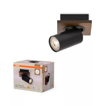   OSRAM Decor Mercury mennyezeti / fali állítható dimmelhető spot lámpa 1 fejes, beltéri, fekete és fa dekor, GU10, acél és fa, IP20, hossz: 143,5 mm, dimmelhető ( 4099854471070 )