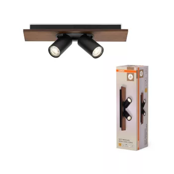   OSRAM Decor Mercury mennyezeti / fali állítható dimmelhető spot lámpa 2 fejes, beltéri, fekete és fa dekor, 2 × GU10, acél és fa, IP20, hossz: 400 mm, dimmelhető ( 4099854471094 )
