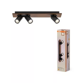   OSRAM Decor Mercury mennyezeti / fali állítható dimmelhető spot lámpa 3 fejes, beltéri, fekete és fa dekor, 3 × GU10, acél és fa, IP20, hossz: 520 mm, dimmelhető ( 4099854471131 )