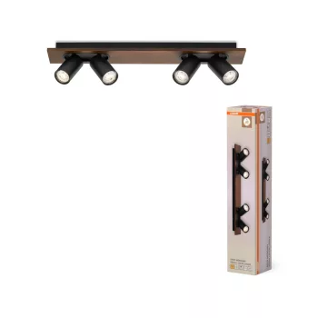   OSRAM Decor Mercury mennyezeti / fali állítható dimmelhető spot lámpa 4 fejes, beltéri, fekete és fa dekor, 4 × GU10, acél és fa, IP20, hossz: 600 mm, dimmelhető ( 4099854471155 )