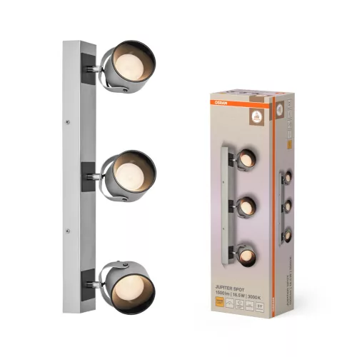 OSRAM Jupiter mennyezeti / fali állítható LED spot lámpa 3 fejes, beltéri, ezüst, 550 lm, 16,5 W, 3000 K, acél, IP20, hossz: 500 mm ( 4099854471476 )