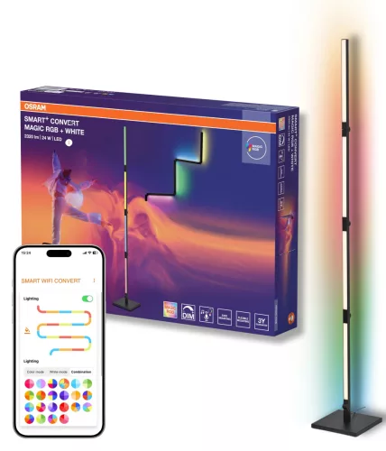 OSRAM SMART+ WIFI átalakítható álló lámpa Magic, RGBW, beltéri, fekete, 1000 lm, 24 W, 2700 K, fém, IP20, magasság: 1745 mm, dimmelhető ( 4099854471698 )