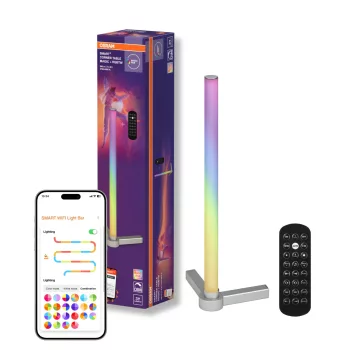   OSRAM SMART+ WIFI sarok LED asztali lámpa Magic távirányítóval, RGB és 2700–6500 K, beltéri, ezüst, 500 lm, 7,5 W, alumínium, IP20, magasság: 425 mm, dimmelhető ( 4099854471810 )