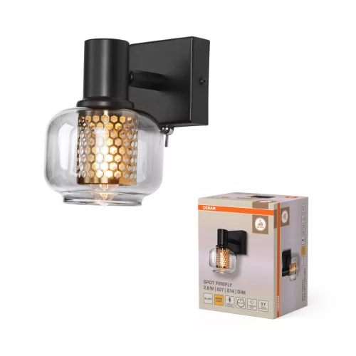 OSRAM Firefly oldalfali spot lámpa, arany méhsejt rács füstüveggel 1 fejes, beltéri, fekete, E14, acél és üveg, IP20, hossz: 152 mm ( 4099854471971 )