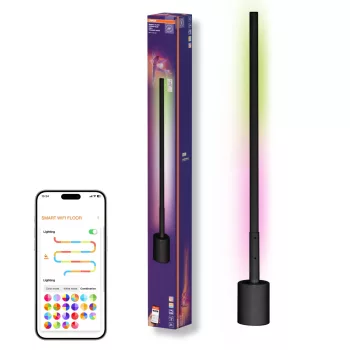  OSRAM SMART+ WIFI keskeny sarok modern álló lámpa indirekt világításra, távirányítóval, RGB és 2700–6500 K, beltéri, fekete, 180 lm, 8 W, alumínium és műanyag, IP20, magasság: 800 mm, dimmelhető ( 4099854472077 )