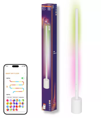 OSRAM SMART+ WIFI keskeny sarok modern álló lámpa indirekt világításra, távirányítóval, RGB és 2700–6500 K, beltéri, fehér, 280 lm, 8 W, alumínium és műanyag, IP20, magasság: 800 mm, dimmelhető ( 4099854472138 )