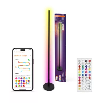   OSRAM SMART+ WIFI kerek álló lámpa távirányítóval, RGB és 2700–6500 K, beltéri, fekete, 350 lm, 14 W, alumínium és műanyag, IP20, magasság: 1400 mm, dimmelhető ( 4099854472176 )