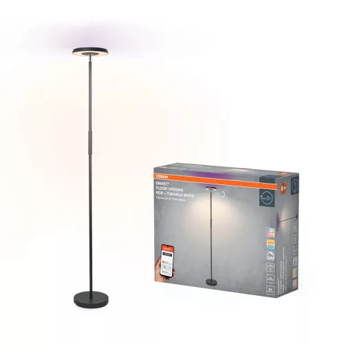 OSRAM SMART+ WIFI fel-le világító álló lámpa, RGB és 2700–5000 K, beltéri, fekete, 850 lm, 24 W, fém, IP20, magasság: 1780 mm, dimmelhető ( 4099854472251 )
