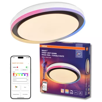   OSRAM Smart+ Orbis Zest kerek RGB LED mennyezeti lámpa, beltéri, fekete, 1050 lm, 38 W, 2700–6500 K, acél, IP20, átmérő: 490 mm, magasság: 100 mm, dimmelhető ( 4099854472350 )