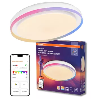   OSRAM Smart+ Orbis Zest kerek RGB LED mennyezeti lámpa, beltéri, fehér, 1050 lm, 38 W, 2700–6500 K, acél, IP20, átmérő: 490 mm, magasság: 100 mm, dimmelhető ( 4099854472374 )