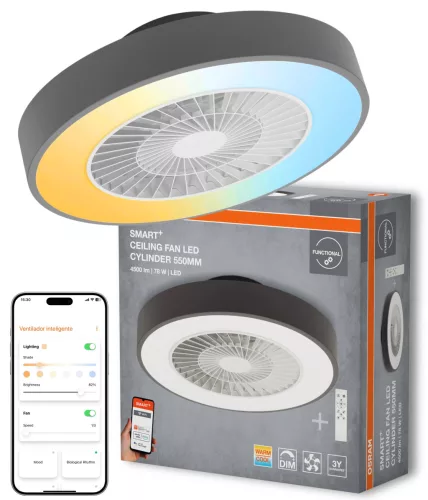 OSRAM SMART+ WIFI henger formájú LED mennyezeti ventilátoros lámpa távirányítóval, beltéri, fehér, 2500 lm, 78 W, 3000–6500 K, fém, IP20, átmérő: 602 mm, dimmelhető ( 4099854472800 )