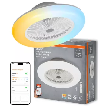   OSRAM SMART+ WIFI kerek LED mennyezeti ventilátoros lámpa távirányítóval, beltéri, fehér, 3000 lm, 75 W, 3000–6500 K, fém, IP20, átmérő: 602 mm, dimmelhető ( 4099854472824 )