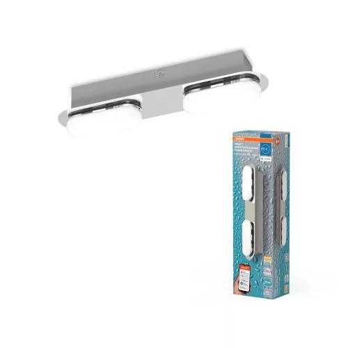 OSRAM SMART+ MATTER Orbis Wall Duplo dupla fürdőszobai LED oldalfali lámpa, beltéri / fedett kültéri, ezüst, 1100 lm, 15 W, 3000–6500 K, ABS, IP44, hossz: 295 mm, dimmelhető ( 4099854473043 )