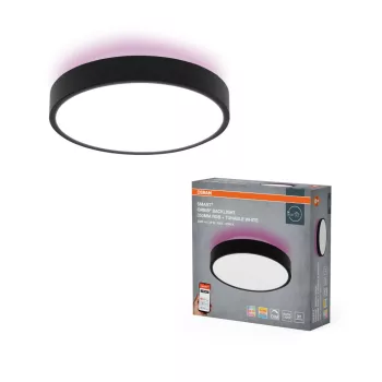   OSRAM Smart+ Orbis kerek LED oldalfali lámpa, beltéri, fekete, 1400 lm, 28 W, 3000–6500 K, fém, IP20, átmérő: 350 mm, magasság: 90 mm, dimmelhető ( 4099854473104 )