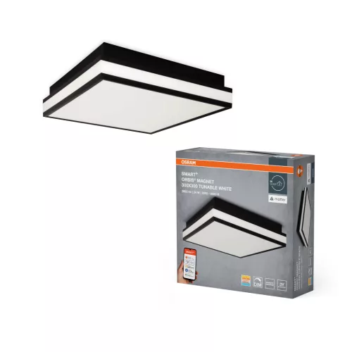 OSRAM SMART+ MATTER mágneses LED mennyezeti lámpa, beltéri, fekete, 1400 lm, 24 W, 3000–6500 K, acél, IP20, magasság: 300 mm, dimmelhető ( 4099854473388 )