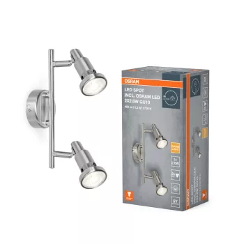   OSRAM Brushed Silver mennyezeti / fali állítható spot lámpa 2 fejes, beltéri, ezüst, GU10, alumínium, IP20, hossz: 256 mm ( 4099854473401 )