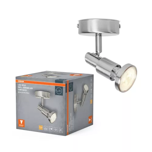 OSRAM Brushed Silver mennyezeti / fali állítható spot lámpa 1 fejes, beltéri, ezüst, GU10, alumínium, IP20, hossz: 146 mm ( 4099854473548 )