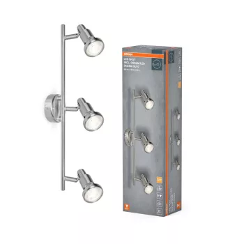   OSRAM Brushed Silver mennyezeti / fali állítható spot lámpa 3 fejes, beltéri, ezüst, GU10, alumínium, IP20, hossz: 486 mm ( 4099854473562 )