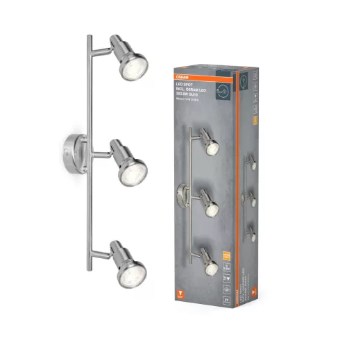 OSRAM Brushed Silver mennyezeti / fali állítható spot lámpa 3 fejes, beltéri, ezüst, GU10, alumínium, IP20, hossz: 486 mm ( 4099854473562 )