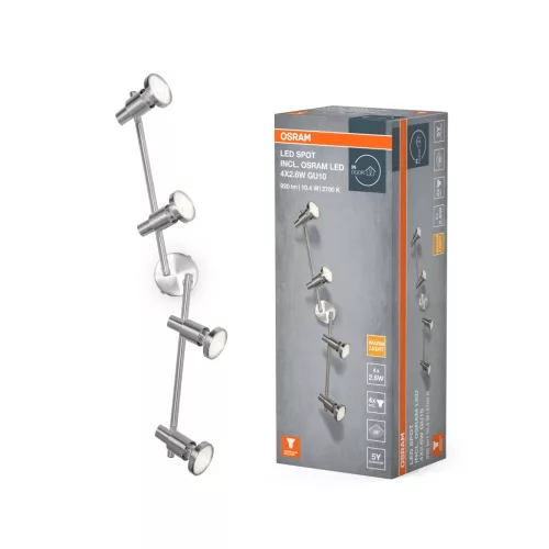 OSRAM Brushed Silver mennyezeti / fali állítható spot lámpa 4 fejes, beltéri, ezüst, GU10, alumínium, IP20, hossz: 684 mm ( 4099854473586 )