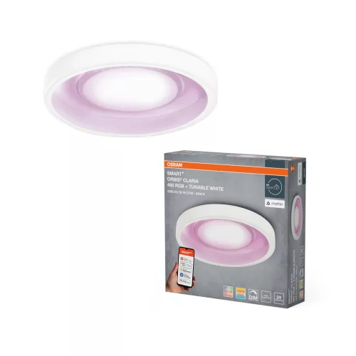 OSRAM SMART+ MATTER Claria LED mennyezeti lámpa állítható színhőmérséklet, beltéri, fehér, 3150 lm, 32 W, 2700–6500 K, acél, IP20, átmérő: 490 mm, magasság: 95 mm, dimmelhető ( 4099854473609 )