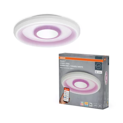 OSRAM SMART+ MATTER Stea kerek LED mennyezeti lámpa RGB és állítható színhőmérséklet, beltéri, fehér, 1950 lm, 32 W, 2700–6500 K, acél, IP20, átmérő: 485 mm, magasság: 80 mm, dimmelhető ( 4099854473623 )