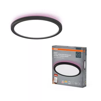   OSRAM Smart+ Orbis kerek LED oldalfali lámpa RGB és állítható színhőmérséklet, beltéri, fekete, 1070 lm, 19 W, 2700–6500 K, műanyag, IP20, átmérő: 235 mm, magasság: 27 mm, UGR < 25, dimmelhető ( 4099854473661 )