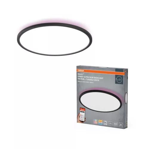 OSRAM Smart+ Orbis kerek LED oldalfali lámpa RGB és állítható színhőmérséklet, beltéri, fekete, 1870 lm, 25 W, 2700–6500 K, műanyag, IP20, átmérő: 400 mm, magasság: 27 mm, UGR < 25, dimmelhető ( 4099854473708 )