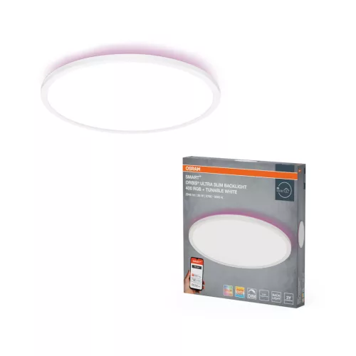 OSRAM Smart+ Orbis kerek LED oldalfali lámpa RGB és állítható színhőmérséklet, beltéri, fehér, 2000 lm, 25 W, 2700–6500 K, műanyag, IP20, átmérő: 400 mm, magasság: 27 mm, UGR < 25, dimmelhető ( 4099854473722 )