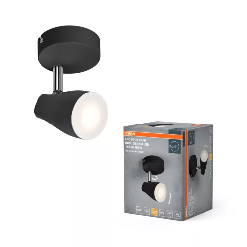 OSRAM Pear mennyezeti / fali állítható spot lámpa 1 fejes, beltéri, fekete, GU10, fém és műanyag, IP20, hossz: 92 mm, UGR < 25 ( 4099854473920 )
