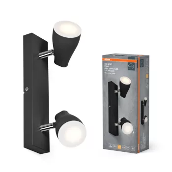   OSRAM Pear mennyezeti / fali állítható spot lámpa 2 fejes, beltéri, fekete, 2 × GU10, fém és műanyag, IP20, hossz: 274 mm, UGR < 25 ( 4099854473944 )