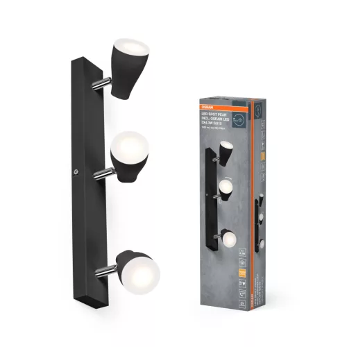 OSRAM Pear mennyezeti / fali állítható spot lámpa 3 fejes, beltéri, fekete, 3 × GU10, fém és műanyag, IP20, hossz: 444 mm, UGR < 25 ( 4099854473968 )