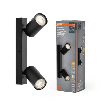   OSRAM Octagon mennyezeti / fali állítható dimmelhető spot lámpa 2 fejes, beltéri, fekete, GU10, acél, IP20, hossz: 260 mm, dimmelhető ( 4099854474026 )