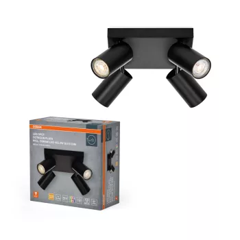   OSRAM Octagon mennyezeti / fali állítható dimmelhető spot lámpa 4 fejes, beltéri, fekete, GU10, acél, IP20, hossz: 200 mm, dimmelhető ( 4099854474064 )