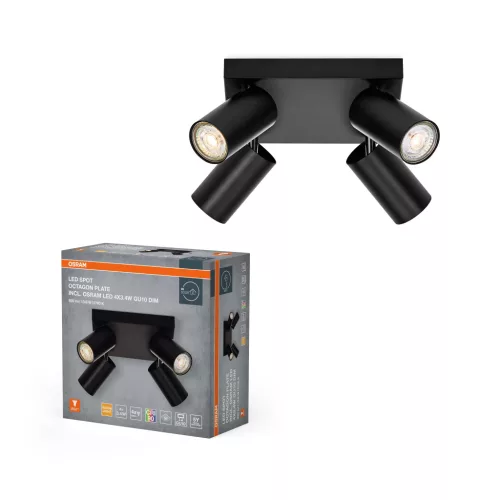 OSRAM Octagon mennyezeti / fali állítható dimmelhető spot lámpa 4 fejes, beltéri, fekete, GU10, acél, IP20, hossz: 200 mm, dimmelhető ( 4099854474064 )